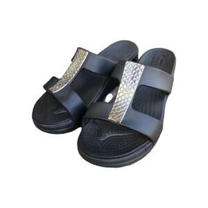 Crocs Monterey Slip-on Wedge, Black Metallic Stripe Women's Size 7